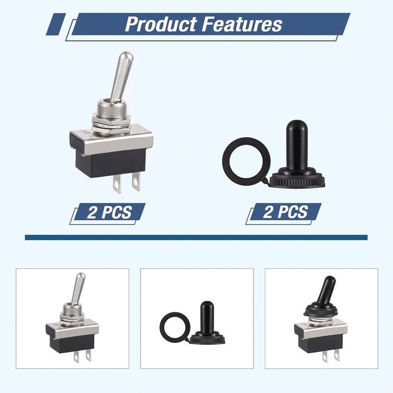 VEXUNGA KN3D-101 Toggle Switch 12V 25A 2 Pin 2 Position On Off SPST Switches with Waterproof Cover for Car (Pack of 2pcs) - Image 3